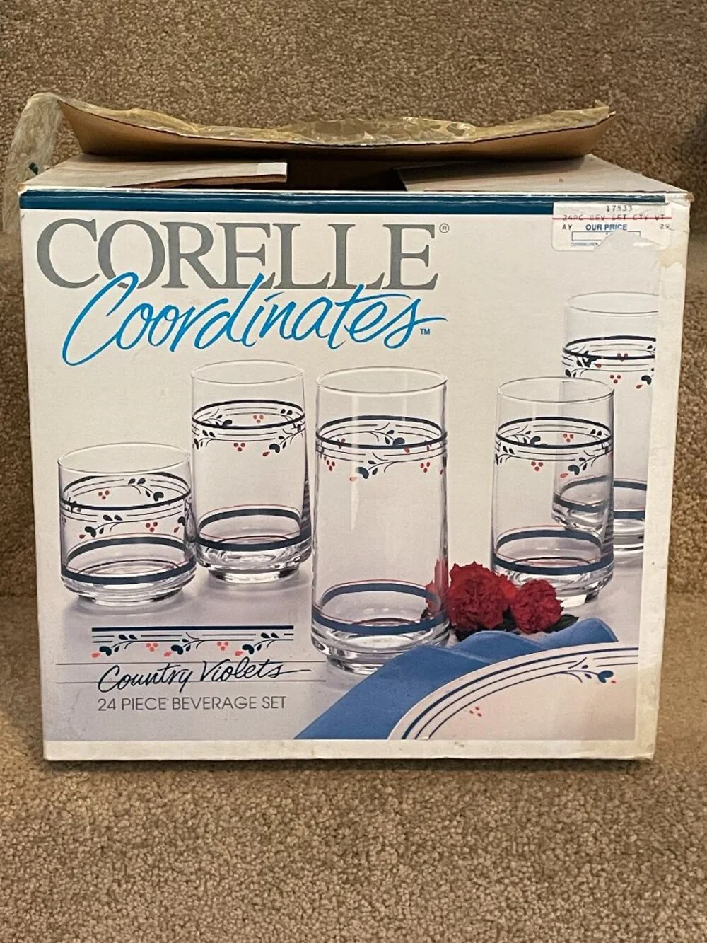 EUC 12 Vintage Country Violets Beverage & Juice Glasses CORELLE